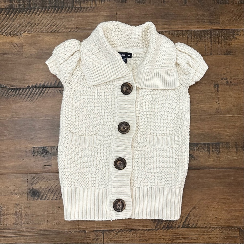 Baby Gap 12-18 Months Girls Cable Knit Ivory Short Sleeve Sweater EUC